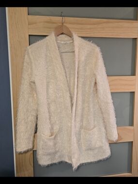 Maurices Cream Fuzzy Open-Front Teddy Jacket